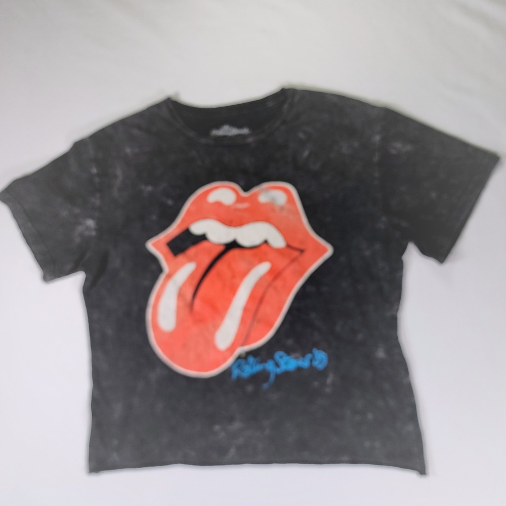 Rolling Stones 89 Graphic T-Shirt Acid Wash Tongue Logo Black Medium